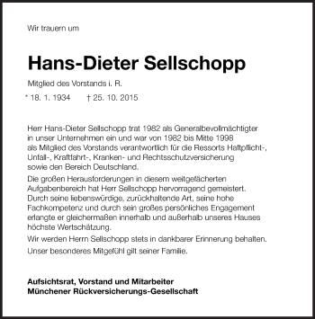 Traueranzeige von Hans-Dieter Sellschopp von Süddeutsche Zeitung