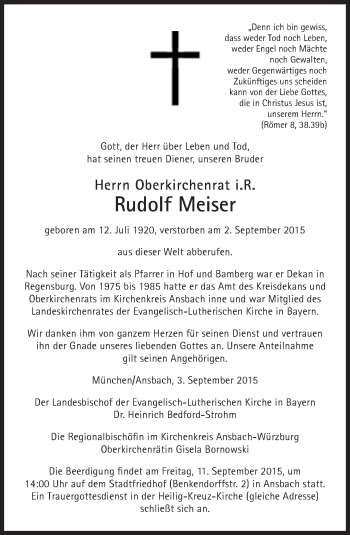 Traueranzeige von Rudolf Meiser von Süddeutsche Zeitung