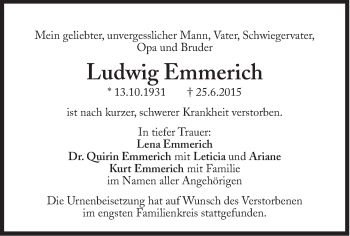 Traueranzeige von Ludwig Emmerich von Süddeutsche Zeitung