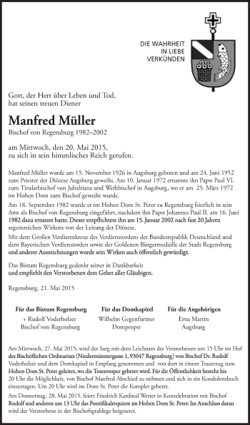 Traueranzeige von Manfred Müller von Süddeutsche Zeitung