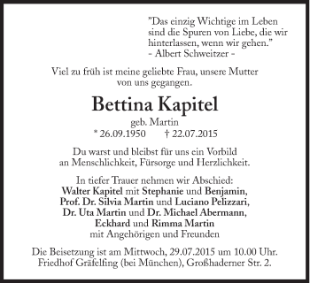 Traueranzeige von Bettina Kapitel von Süddeutsche Zeitung