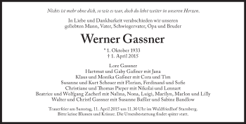 Traueranzeige von Werner Gassner von Süddeutsche Zeitung