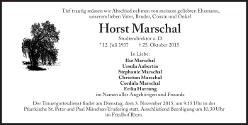 Traueranzeige von Horst Marschal von Süddeutsche Zeitung