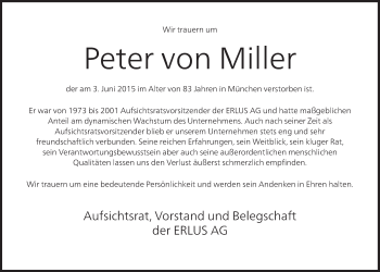 Traueranzeige von Peter von Miller von Süddeutsche Zeitung
