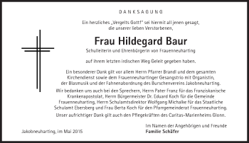 Traueranzeige von Hildegard Baur von Süddeutsche Zeitung