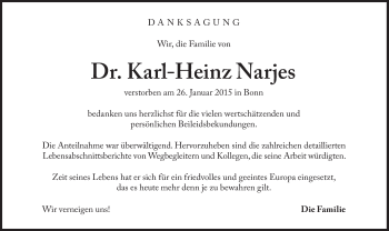 Traueranzeige von Karl-Heinz Narjes von Süddeutsche Zeitung