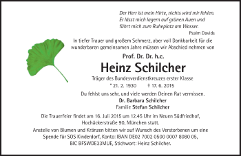 Traueranzeige von Heinz Schilcher von Süddeutsche Zeitung