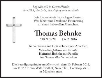Traueranzeige von Thomas Behnke von Süddeutsche Zeitung