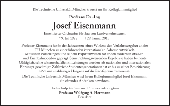 Traueranzeige von Josef Eisenmann von Süddeutsche Zeitung