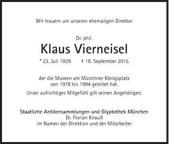 Traueranzeige von Klaus Vierneisel von Süddeutsche Zeitung