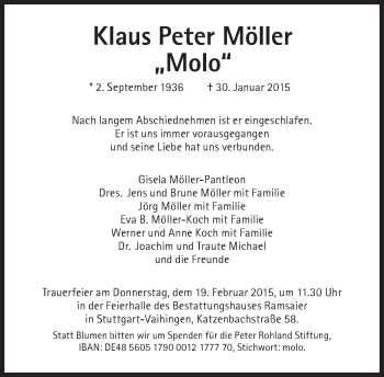 Traueranzeige von Klaus Peter Möller von Süddeutsche Zeitung
