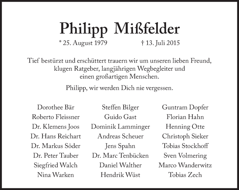  Traueranzeige für Philipp Mißfelder vom 17.07.2015 aus Süddeutsche Zeitung