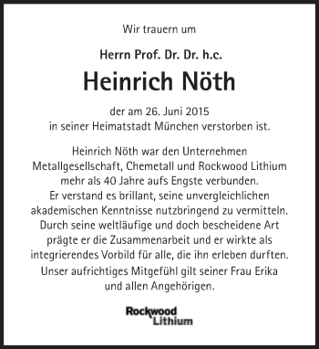 Traueranzeige von Heinrich Nöth von Süddeutsche Zeitung