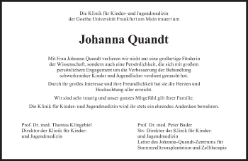 Traueranzeige von Johanna Maria Quandt  von Süddeutsche Zeitung
