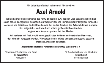 Traueranzeige von Axel Arnold von Süddeutsche Zeitung