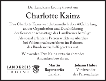 Traueranzeige von Charlotte Kainz von Süddeutsche Zeitung