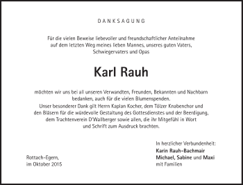 Traueranzeige von Karl Rauh von Süddeutsche Zeitung