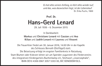 Traueranzeige von Hans-Gerd Lenard von Süddeutsche Zeitung