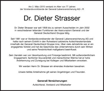 Traueranzeige von Dieter Strasser von Süddeutsche Zeitung