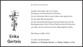 Traueranzeige von Erika Gerteis von Süddeutsche Zeitung