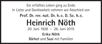 Traueranzeige von Heinrich Nöth von Süddeutsche Zeitung