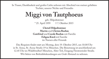 Traueranzeige von Margarita von Tautphoeus von Süddeutsche Zeitung
