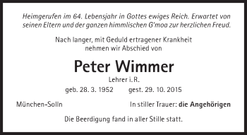 Traueranzeige von Peter Wimmer von Süddeutsche Zeitung