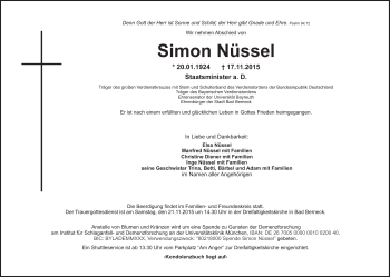 Traueranzeige von Simon Nüssel von Süddeutsche Zeitung
