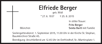 Traueranzeige von Elfriede Berger von Süddeutsche Zeitung