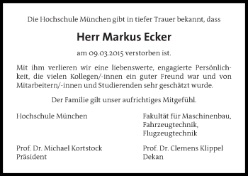 Traueranzeige von Markus Ecker von Süddeutsche Zeitung