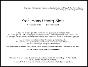 Traueranzeige von Hans Georg Stolz von Süddeutsche Zeitung