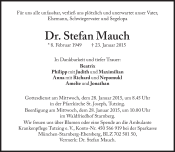Traueranzeige von Stefan Mauch von Süddeutsche Zeitung