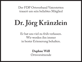 Traueranzeige von Jörg Kränzlein von Süddeutsche Zeitung