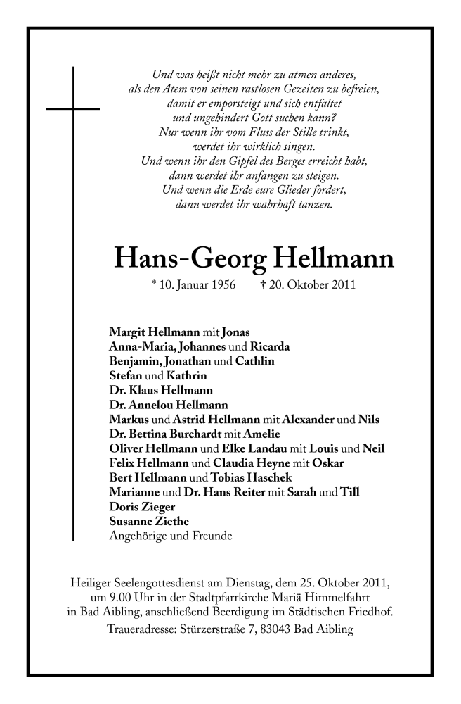  Traueranzeige für Hans-Georg Hellmann vom 24.10.2011 aus Süddeutsche Zeitung