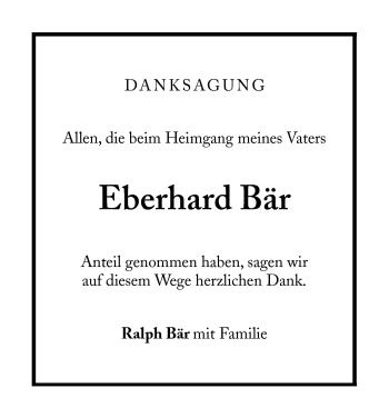 Traueranzeige von Eberhard Bär von Süddeutsche Zeitung