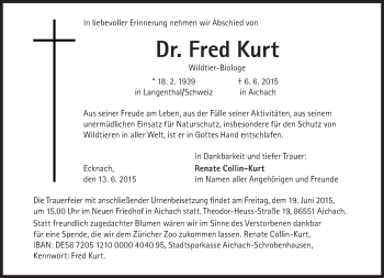 Traueranzeige von Fred Kurt von Süddeutsche Zeitung
