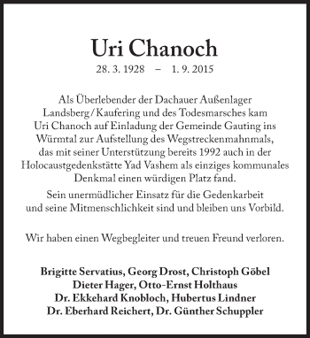 Traueranzeige von Uri Chanoch von Süddeutsche Zeitung