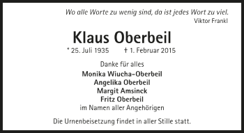 Traueranzeige von Klaus Oberbeil von SZ Trauer