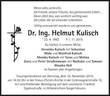 Traueranzeige von Helmut Kulisch von Süddeutsche Zeitung