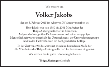 Traueranzeige von Volker Jakobs von Süddeutsche Zeitung