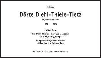 Traueranzeige von Dörte Diehl-Thiele-Tietz von Süddeutsche Zeitung