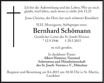 Traueranzeige von Bernhard Schömann von Süddeutsche Zeitung