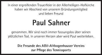 Traueranzeige von Paul Sahner von Süddeutsche Zeitung