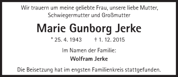 Traueranzeige von Marie Gunborg Jerke von Süddeutsche Zeitung