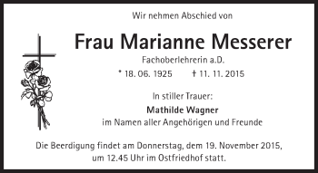 Traueranzeige von Marianne Messerer von Süddeutsche Zeitung