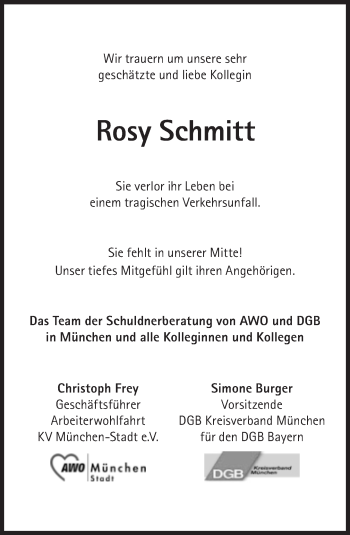 Traueranzeige von Rosy Schmitt von Süddeutsche Zeitung
