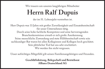 Traueranzeige von Ralf Dupuis von Süddeutsche Zeitung