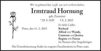 Traueranzeige von Irmtraud Hornung von Süddeutsche Zeitung