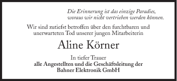 Traueranzeige von Aline Körner von Süddeutsche Zeitung