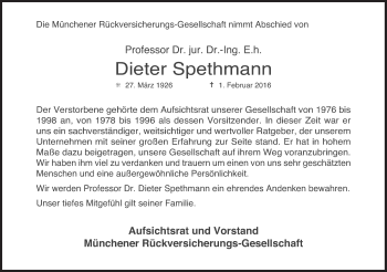 Traueranzeige von Dieter Spethmann von Süddeutsche Zeitung